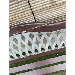 Large cast metal and wood slatted garden bench with lattice back - THIS LOT IS TO BE COLLECTED BY APPOINTMENT FROM DUGGLEBY STORAGE, GREAT HILL, EASTFIELD, SCARBOROUGH, YO11 3TX