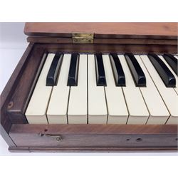 Late 19th/early 20th century clavier muet - mahogany cased mute keybpard with hinged lid L41cm