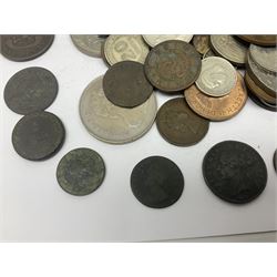 Great British and World coins, including commemorative crowns, pre-decimal coinage, pre-Euro coinage, Australia etc, housed in a vintage cash tin