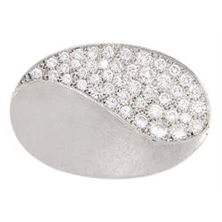 Terry Waldron white gold pave set round brilliant cut diamond oval brooch, stamped