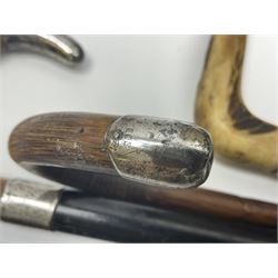 Tapestry fire screen, together with walking sticks, barometer, brass charger etc 