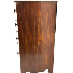 19th century mahogany and pine chest, moulded rectangular top over two short and three long drawers, on shaped apron with bracket feet