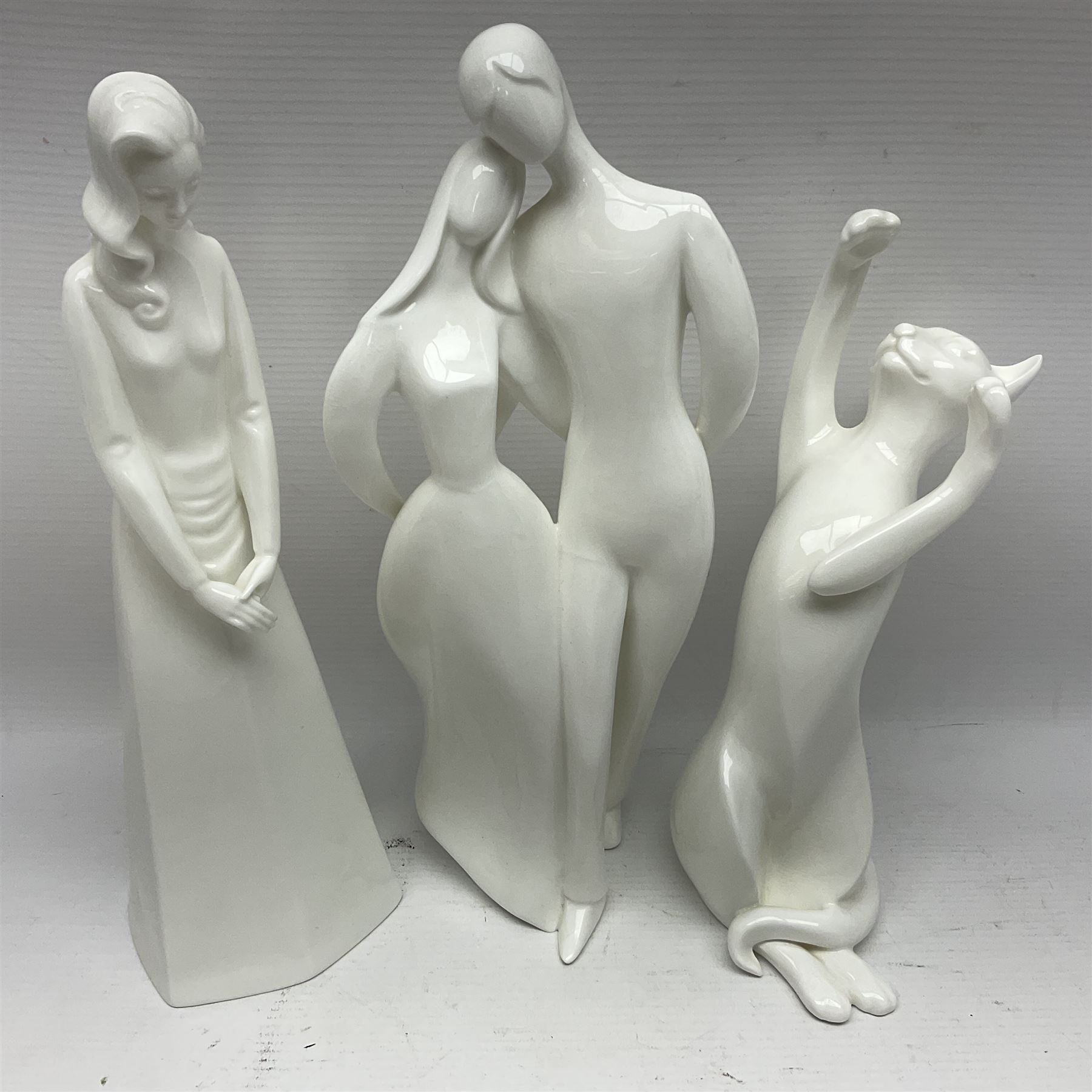 Six Royal Doulton figures, including Sir Winston Churchill HN3057, Peace HN2470, Lovers HN2762 etc, together with Lladro rabbit, and three Nao figures 