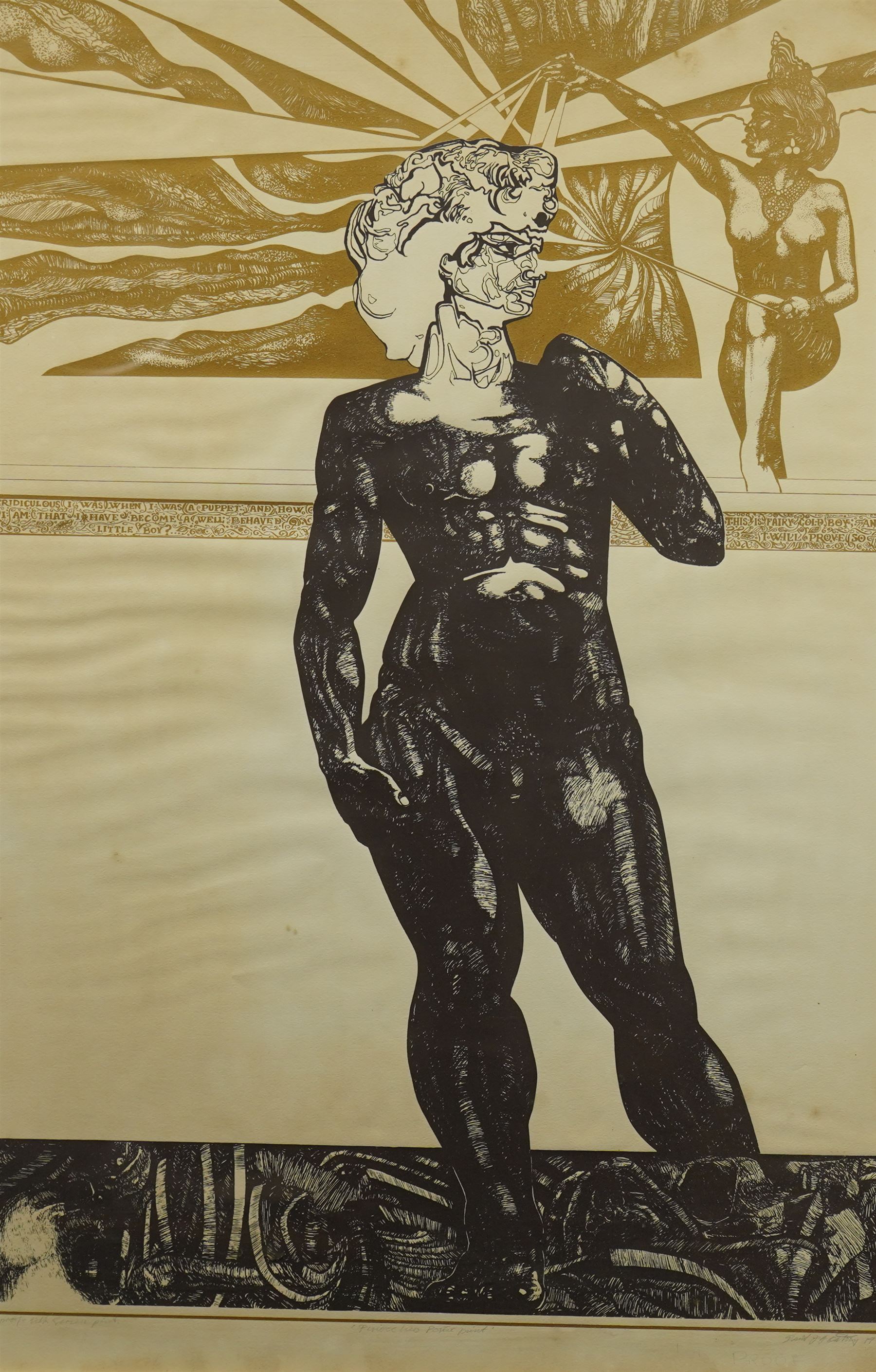 David Oxtoby (Yorkshire Pop Artist 1938-): 'Pinocchio Poster Print', limited edition first colour proof colour screen print signed titled and dated 1968, 79cm x 54cm