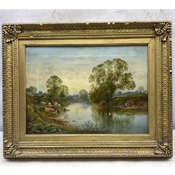 George Alexander (British 1832-1913): Cattle Watering at 'The River Wharfe Tadcaster', oil on canvas signed and inscribed verso, 27cm x 37cm 