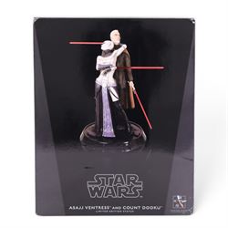 Gentle Giant limited edition Asajj Ventress and Count Dooku statue, boxed with certificate...