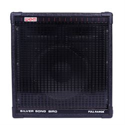 Nine Watkins WEM Song Bird Accordion amplifiers and speakers, including three Silver Songbird Full Range speakers, two Song Bird 200 amplifiers, two WEM amplifier heads and two Song Bird 200 speakers, largest H50cm 