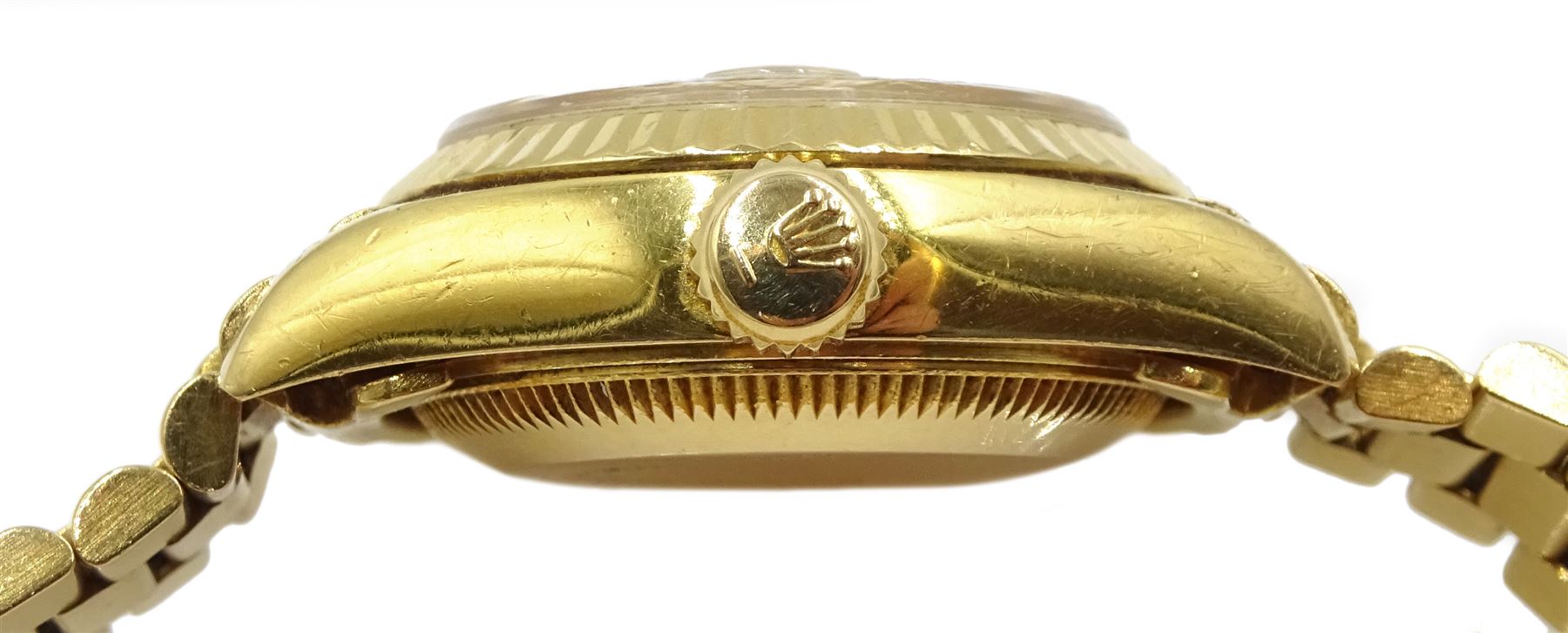 Rolex Oyster Perpetual Datejust ladies automatic 18ct gold bracelet wristwatch, circa 1989, model No. 69178, serial No. L395850, boxed