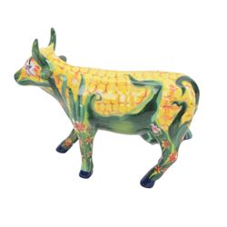 Six Cow Parade cows, including Lowry Cow, The Divas, Corn on the Cow, A Christmas Cowrol, Happy Birthday to Moo and The Cow of the Seven Suns 