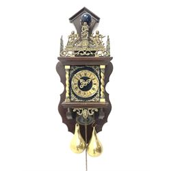 Late 20th century Dutch style figural wall clock in walnut case