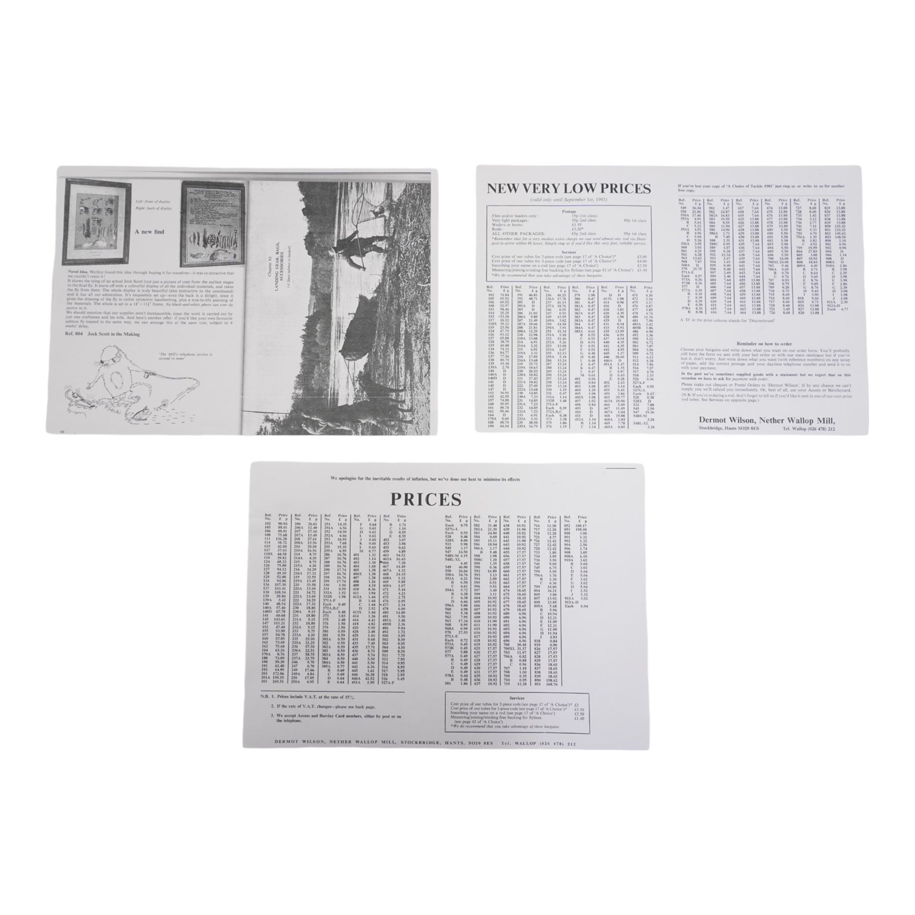 'Stages in the Dressing of a Jock Scott', a framed study showing the tying of a Jock Scott, circa 1980-81, the reverse hand-painted with the materials of the fly with handwritten instructions, the display was retailed by Dermot Wilson, Nether Wallop Mill and features as 'A new find' in their 1981 Farewell edition of A Choice of Tackle, Wilson retired in September 1981. The studies were created by a craftsman and his wife, the couple are not named and it's unknown how many others were produced, 37cm x 29cm overall