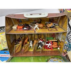 1980s Epoch Sylvanian Families - Country Kitchen Utensil Set and Playpen with Mobile; both boxed; together with assorted loose furniture, playground equipment, grocery shop stock etc; Penny's Pony Club Set in folding stable box; and boxed Bouncin' Babies Nursey Playset