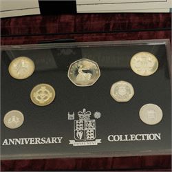 The Royal Mint United Kingdom 1996 silver proof 'Anniversary Collection' and 2008 silver proof 'Emblems of Britain' and 'Royal Shield of Arms' coin collections, cased with certificates