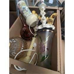 Japanese tea service, wash jug and bowl, Metamec mantle clock, table lamp with shade, and other ceramics and collectables, in four boxes