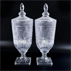 Pair glass drinks dispensers, H48cm