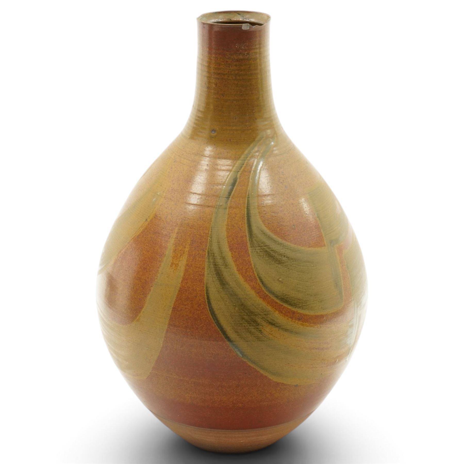 David Lloyd Jones (1928-1994): Large floor vase, with swirled brown glaze, impressed makers marks near base, H76cm