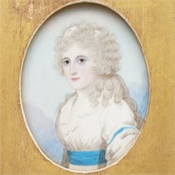 Frederick Buck (Irish 1771-1840): Portrait of 'Edward Deane-Freeman Deane Esq.' (Irish 1760-1826) Wearing a Blue Jacket and Mary Deane Freeman née Plummer (Irish 1760-?) Wearing a White Gown, pair of miniature watercolours on ivory unsigned, the former inscribed verso 7cm x 5cm (2)
Provence: direct from the family of the sitters.
Notes: Jane, the daughter of Mary and Edward, married Sackville Robert Hamilton (1780-1853), the grandson of the The Honourable Henry Hamilton (1692-1743). These items have been registered for sale under Section 10 of the APHA Ivory Act