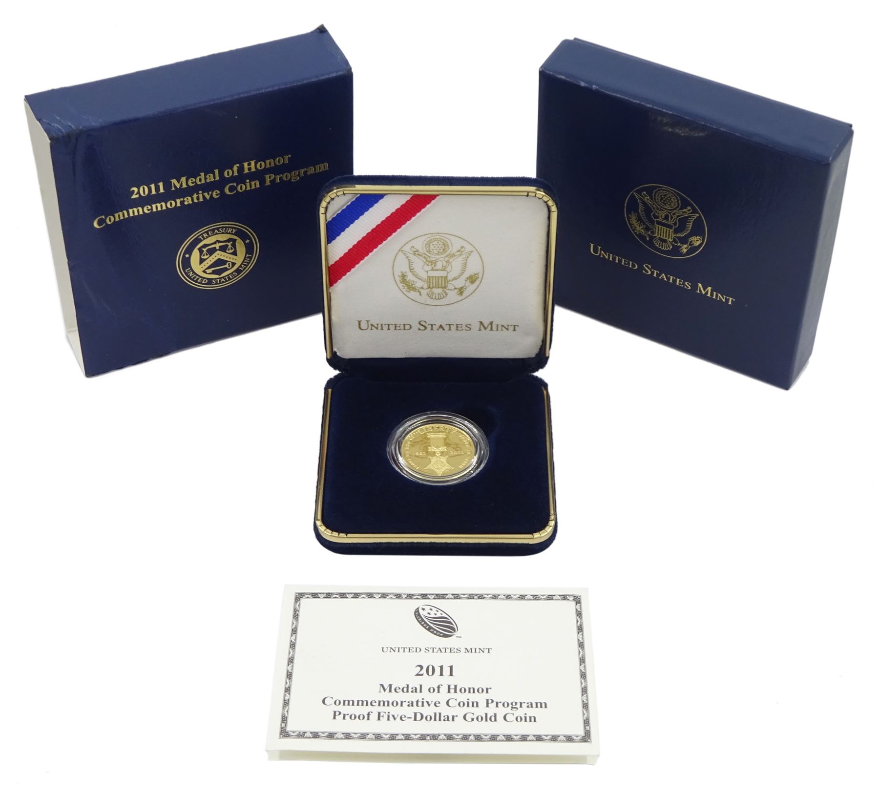 United States of America 2011 gold proof five dollar coin, West Point mint, cased with certificate 