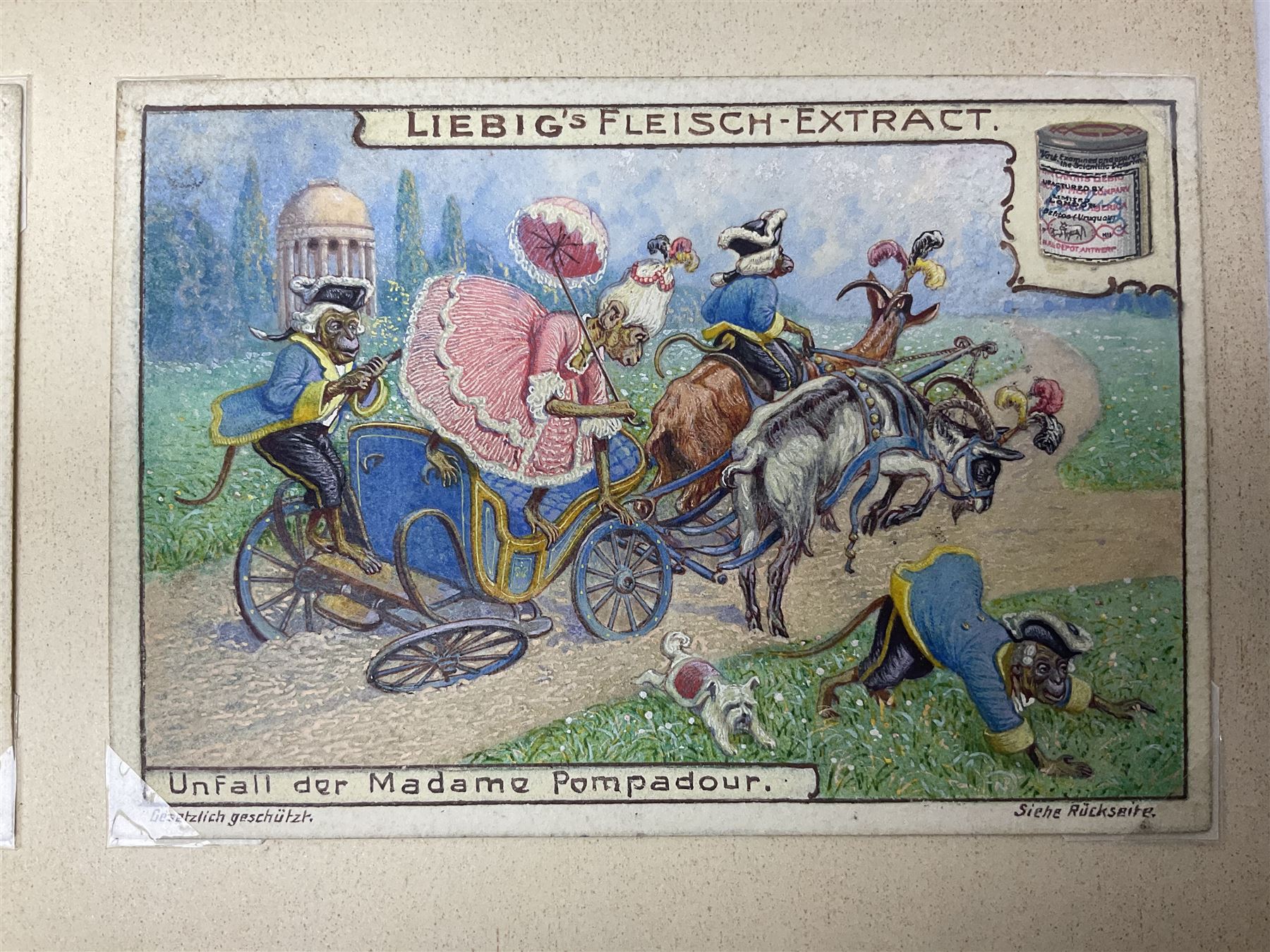 Six original Liebig watercolour illustrations: 'Theatre des Singes'