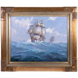 Michael J Whitehand (British 1941-): 'Racing Home to England', oil on canvas signed, titled and inscribed verso 40cm x 50cm 
Provenance: private collection, purchased David Duggleby Ltd 6th September 2010 Lot 121