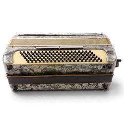 Recanati V Soprani Di Silvio Piano Accordion, 120 bass, with five tone selector keys, silvered pearloid case, with carry case