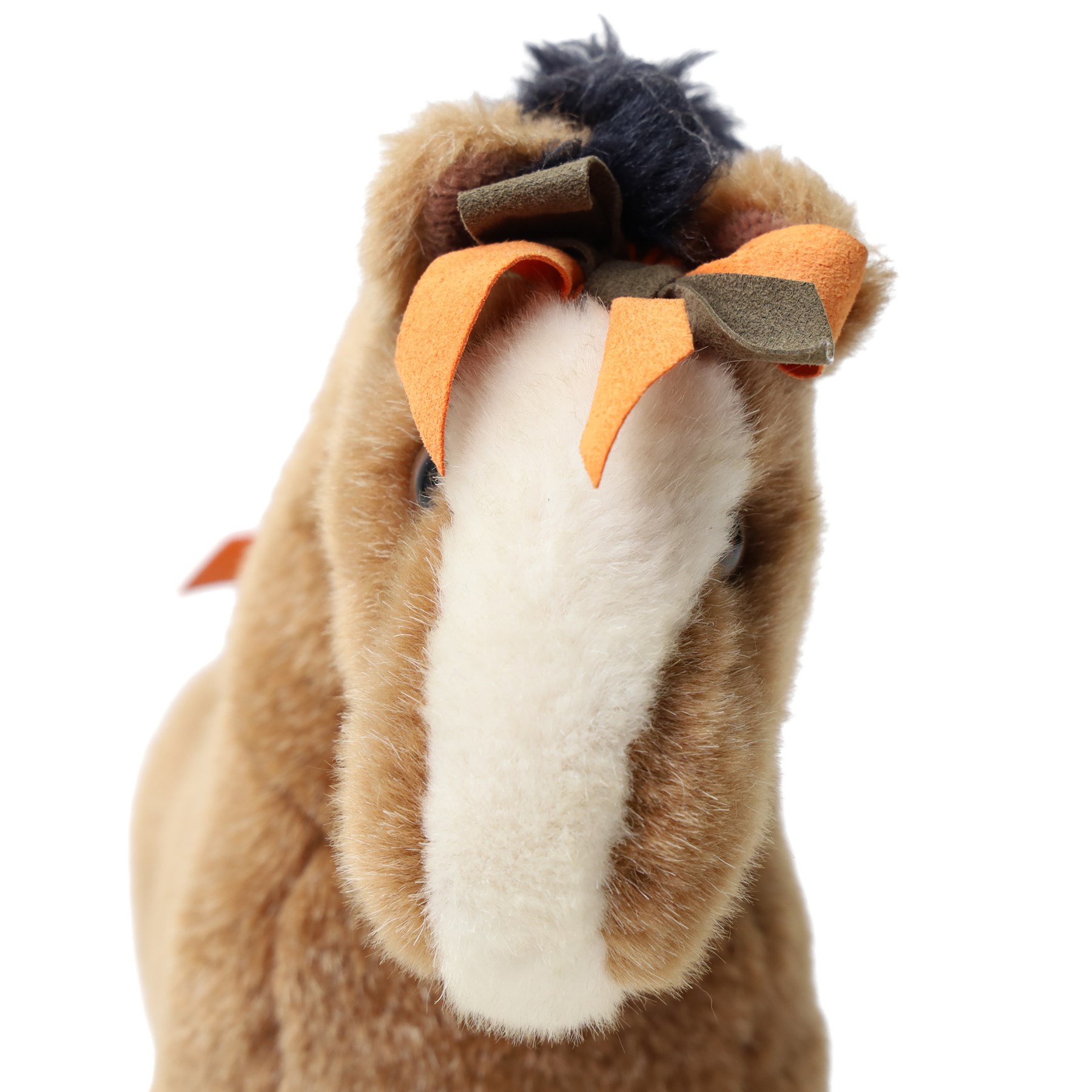 Hermès - ‘Cheval Hermy’ plush horse, brown with black mane and tail, white faux-fur hooves and orange ribbon detailing