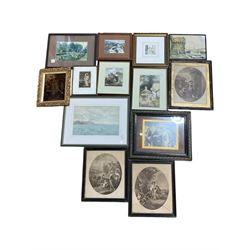 Seven watercolours, crystoleum, three mezzotints, etc