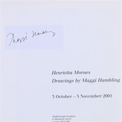 Four signed Maggi Hambling books, comprising George Always, War Requiem & Aftermath, Henrietta Moraes Drawings by Maggi Hambling and An Eye Through a Decade, together with nine signed Maggi Hambling postcards