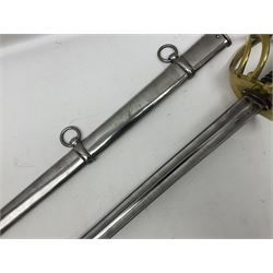 Early 19c French 1st Empire Heavy Cavalry trooper's sword, the 95.5cm double fullered blade with various stamped marks and inscribed Klingenthal 1814 to the back edge, four-bar brass hilt with wire-bound leather grip, knucklebow numbered 139; in polished steel scabbard with two suspension rings L117cm overall