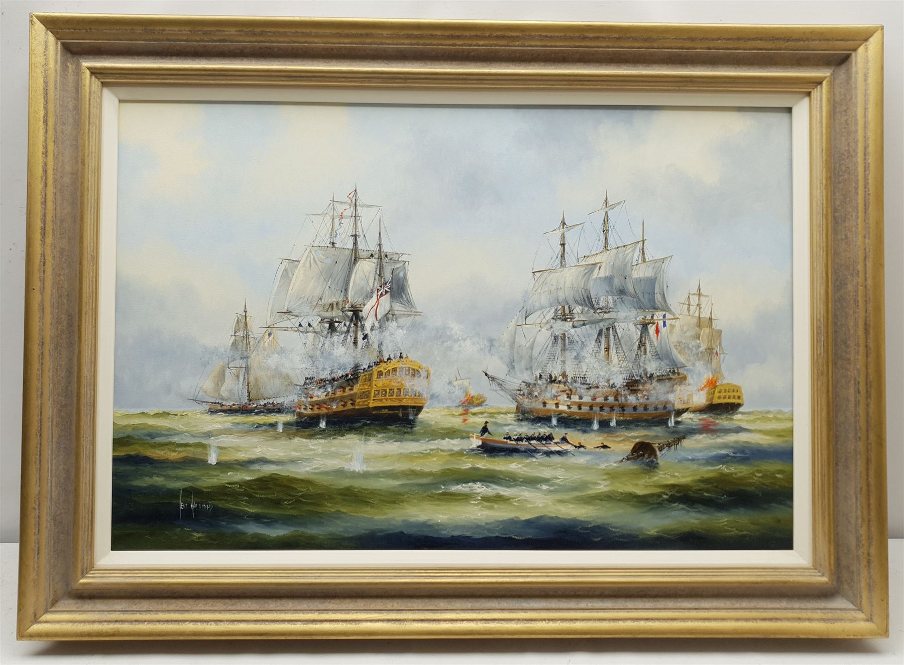 Ken Hammond (British 1948-): The Battle of Trafalgar, oil on canvas signed 49cm x 74cm
