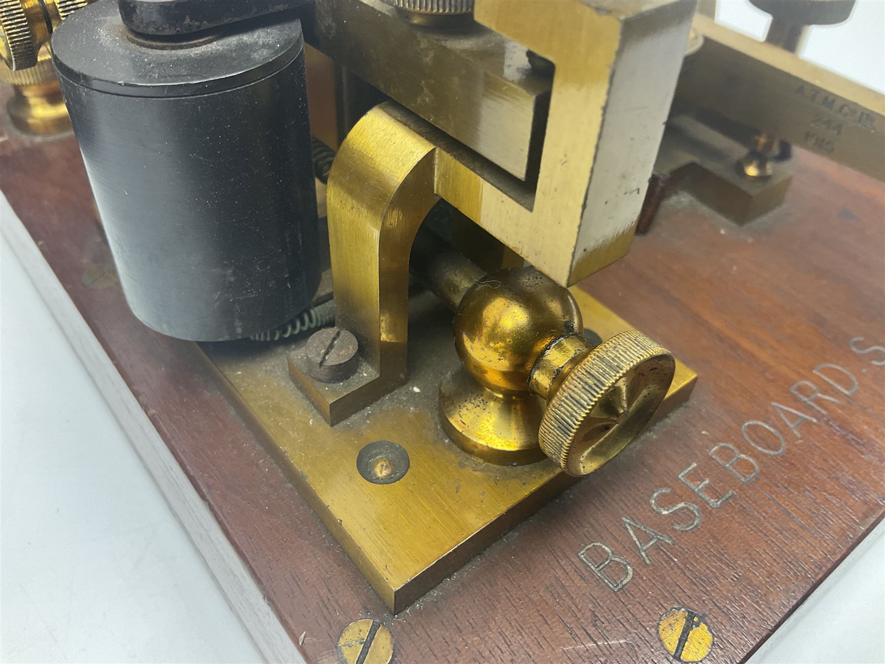 GPO telegraph morse code machine, marked GPO 10235 and Baseboard.S.C.MKII, in wooden carry case, case H16cm, L26cm 