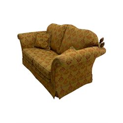 Three seat traditional design drop arm Knoll type sofa, and matching two seat sofa with footstool