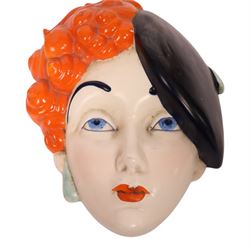 Beswick Ware Art Deco wall mask, with orange hair waring a beret, marked to the back Beswi...
