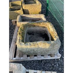 19th century square stone trough, weathered - THIS LOT IS TO BE COLLECTED BY APPOINTMENT FROM DUGGLEBY STORAGE, GREAT HILL, EASTFIELD, SCARBOROUGH, YO11 3TX