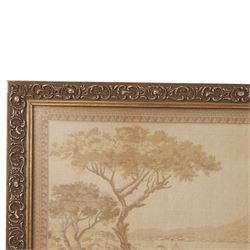 Pair of  machine woven tapestries, of Venezia and Napoli, framed H55cm, L149cm   