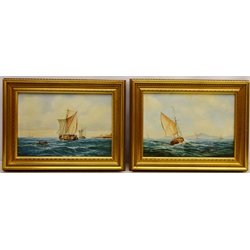  Philip Marchington (British 1934-): Fishing Boats at Sea, two oils on canvas signed 24cm x 34cm in matching frames (2)  