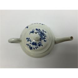 18th century Worcester miniature or toy teapot and cover, circa 1756, decorated in the Rock Warbler pattern in underglaze blue, with workman's mark beneath, approximately H8cm