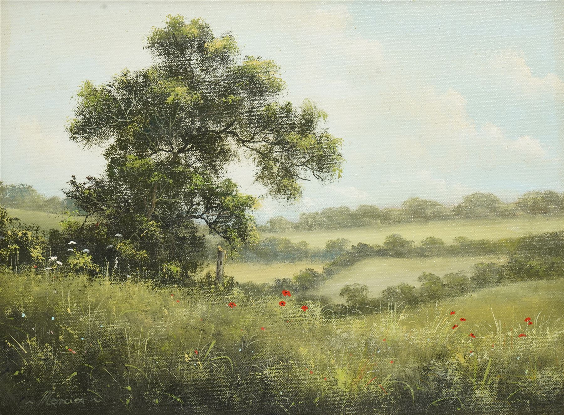 Tony Mercier (British 20th century): The Poppy Field, oil on canvas signed 30cm x 40cm