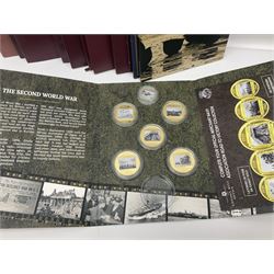 Great British and World coins, including a small number of pre 1920 silver coins, pre-decimal pennies, commemorative crowns, various part filled 'The London Mint Office' commemorative coin folders, Britain's First Decimal Coins sets in blue folders, pre-Euro coinage, United States of America coins etc