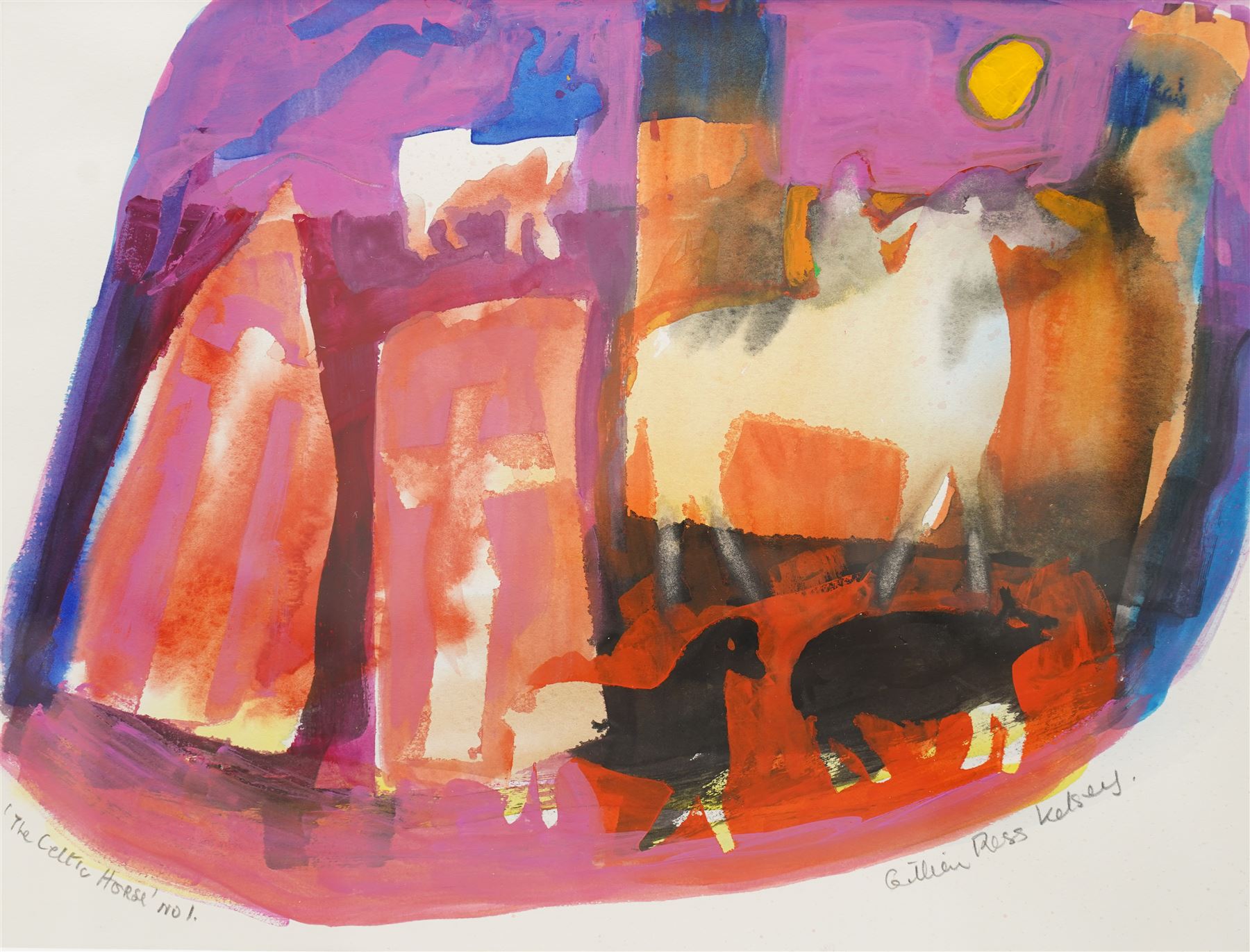 Gillian Ross Kelsey (British 1935-2025): 'The Celtic Horse No 1', mixed media on paper signed and titled in pencil 25cm x 34cm