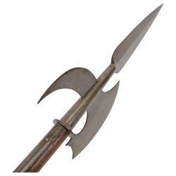 Pair of Halberds, with steel ends and wooden shafts, L245cm