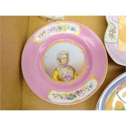  French porcelain figure 'Le Feu' by Marx Eugene Clauss, Sevres style saucer painted with half portrait of a young woman, Noritake lustre dishes, Limoges and other ceramics (8)  