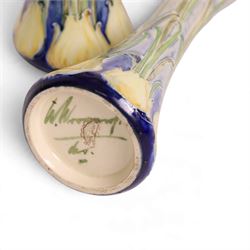 William Moorcroft for James MacIntyre, Pair of Florian Ware Snowdrop vase, circa 1902, waisted elongated gourd form, printed mark and green signature