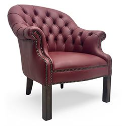 Kingsgate - contemporary 'Devon' bucket armchair, upholstered in red leather with buttoned...