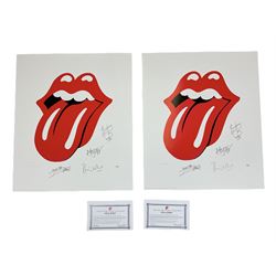 Rolling Stones - two limited edition 1994 Musicon International posters depicting the iconic John Pasche lips and tongue Stones logo surrounded by printed signatures, nos.2148/2500 and 2332/2500 with certificates 67 x 57cm, unframed