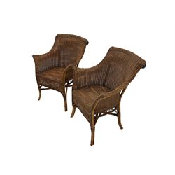 Pair contemporary cane work armchairs