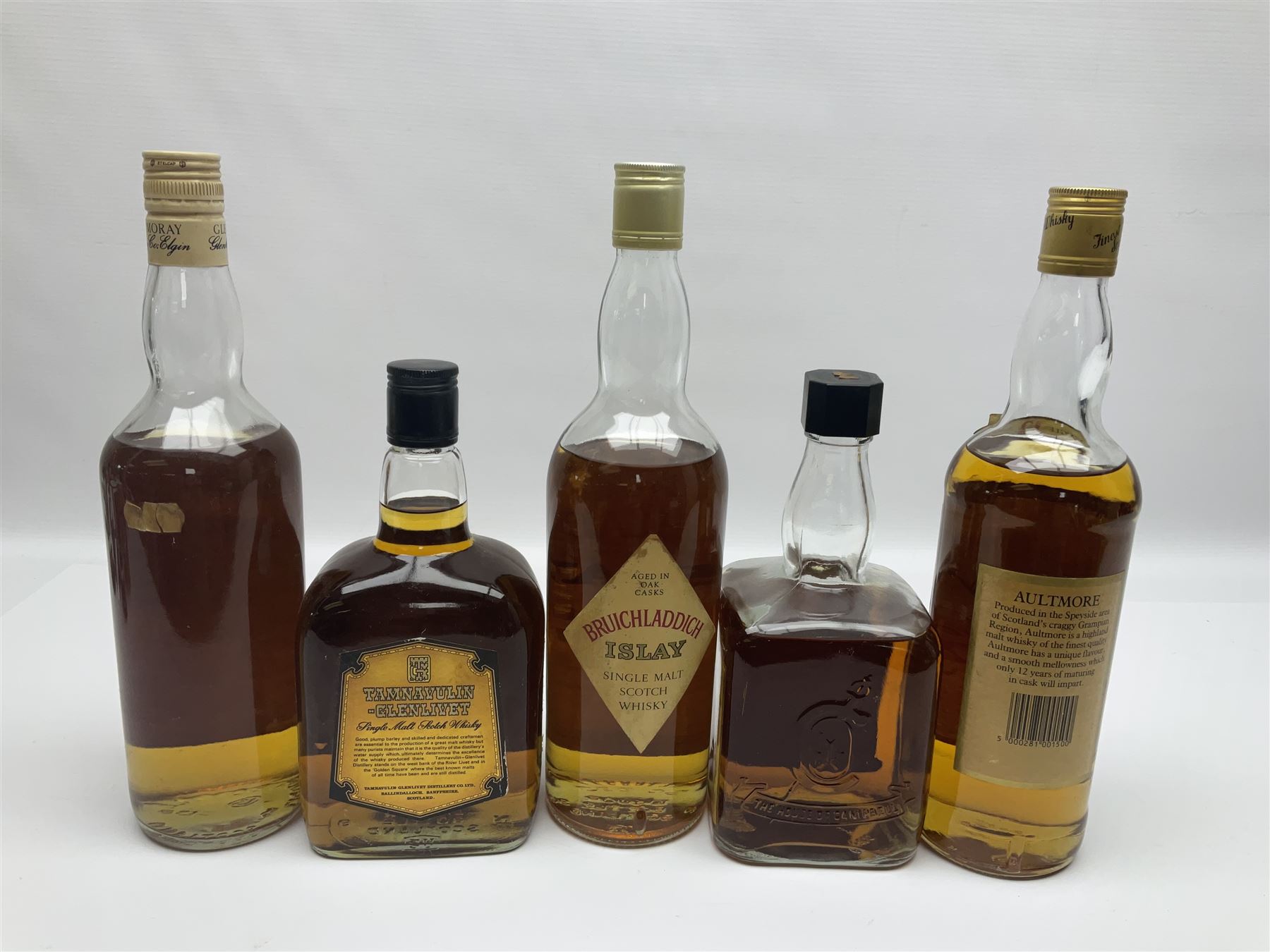 Five Single Malt Scotch Whiskys, including Aberlour Glenlivet 9 year old, Tamnavulin Glenlivet, Bruichladdich etc, various contents and proof (5)