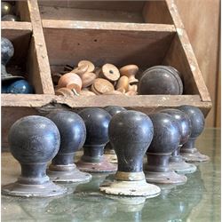 Group of vintage and antique hardware and door furniture, to include a near set of eight ebony door handles, gilt brass curtain pole finials etc.  - COLLECTION BY APPOINTMENT FROM: The White House, Thirsk Road, Easingwold, York, YO61 3NF - CALL 01723 507111 TO ARRANGE