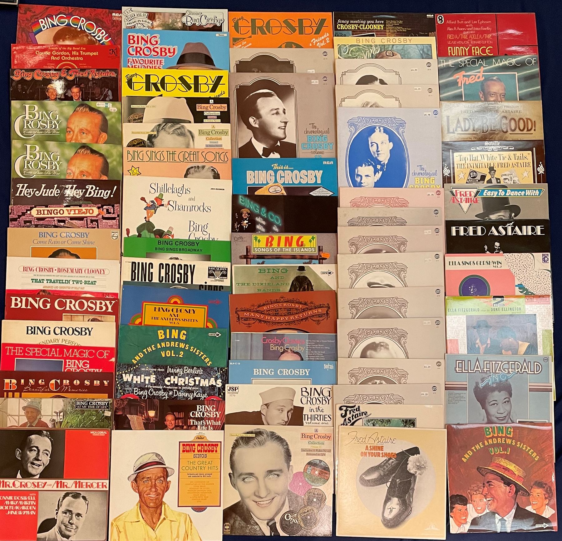 Mostly Jazz vinyl records including, 'Fred Astaire Easy To Dance With', various other Fred Astaire, 'The Legendary Glenn Miller Vol.3', 'Bing And The Andrews Sisters Vol.1', 'Bing Crosby Wrap Your Troubles In Dreams', various other Bing Crosby etc, approximately 130 