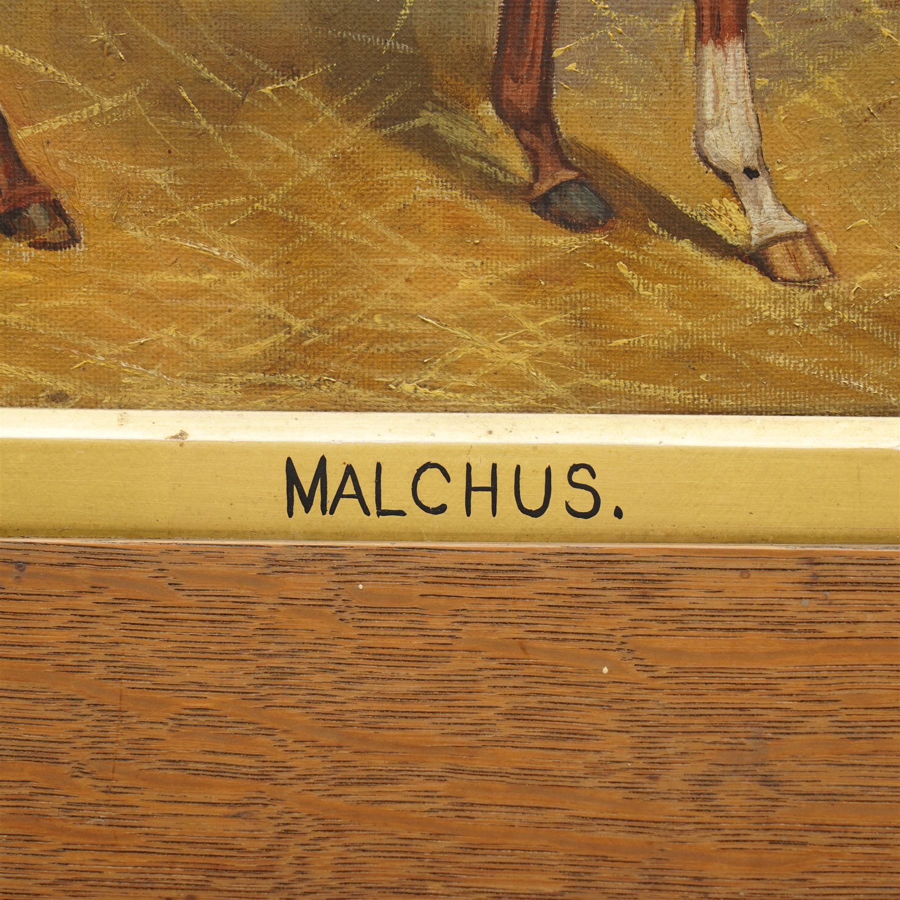 John Charles Tunnard (British 1873-1960): Horse Portrait of Chestnut Thoroughbred 'Malchus' in Stable, oil on canvas signed 1895, 34cm x 44cm